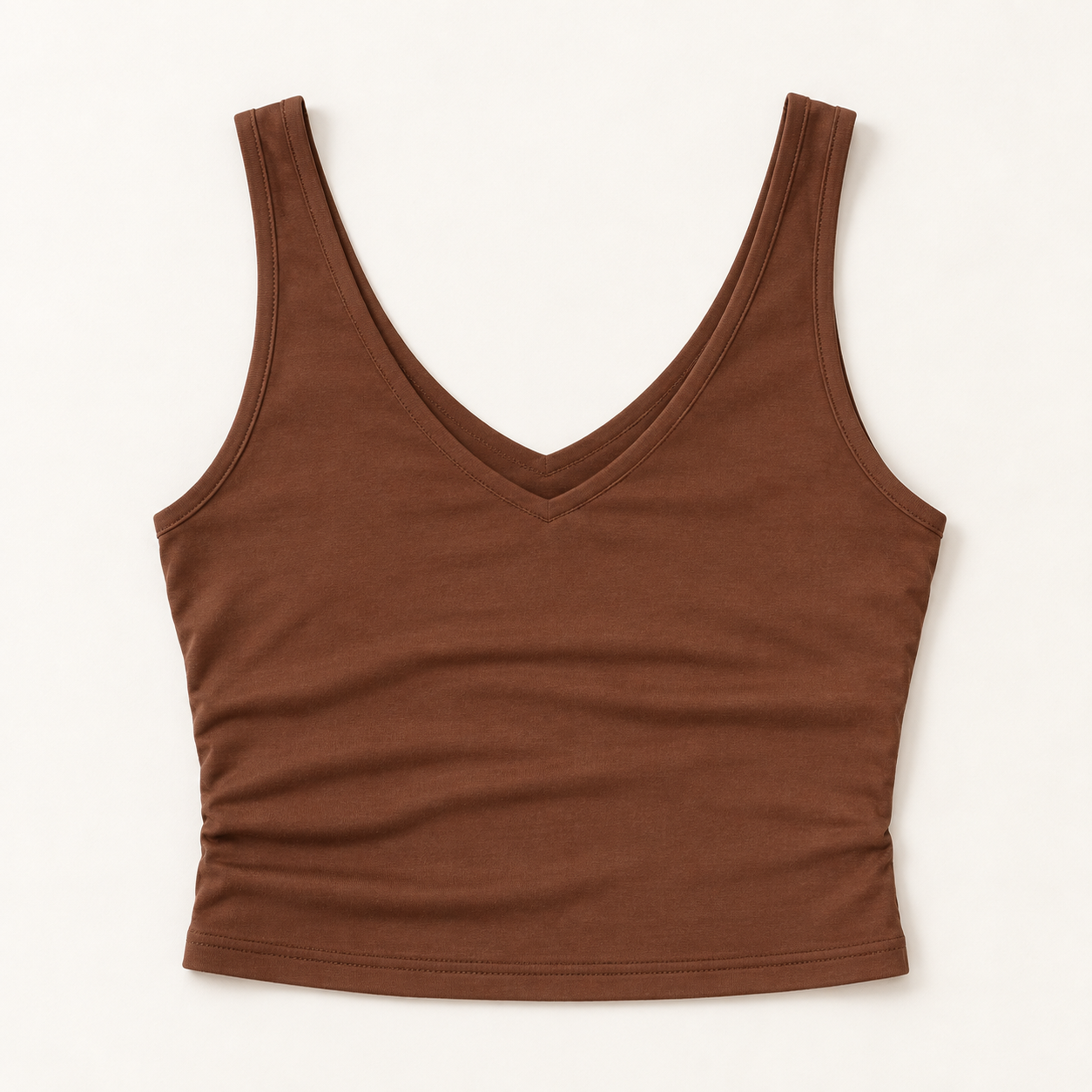 Musculosa chocolate de escote en V, sin modelo